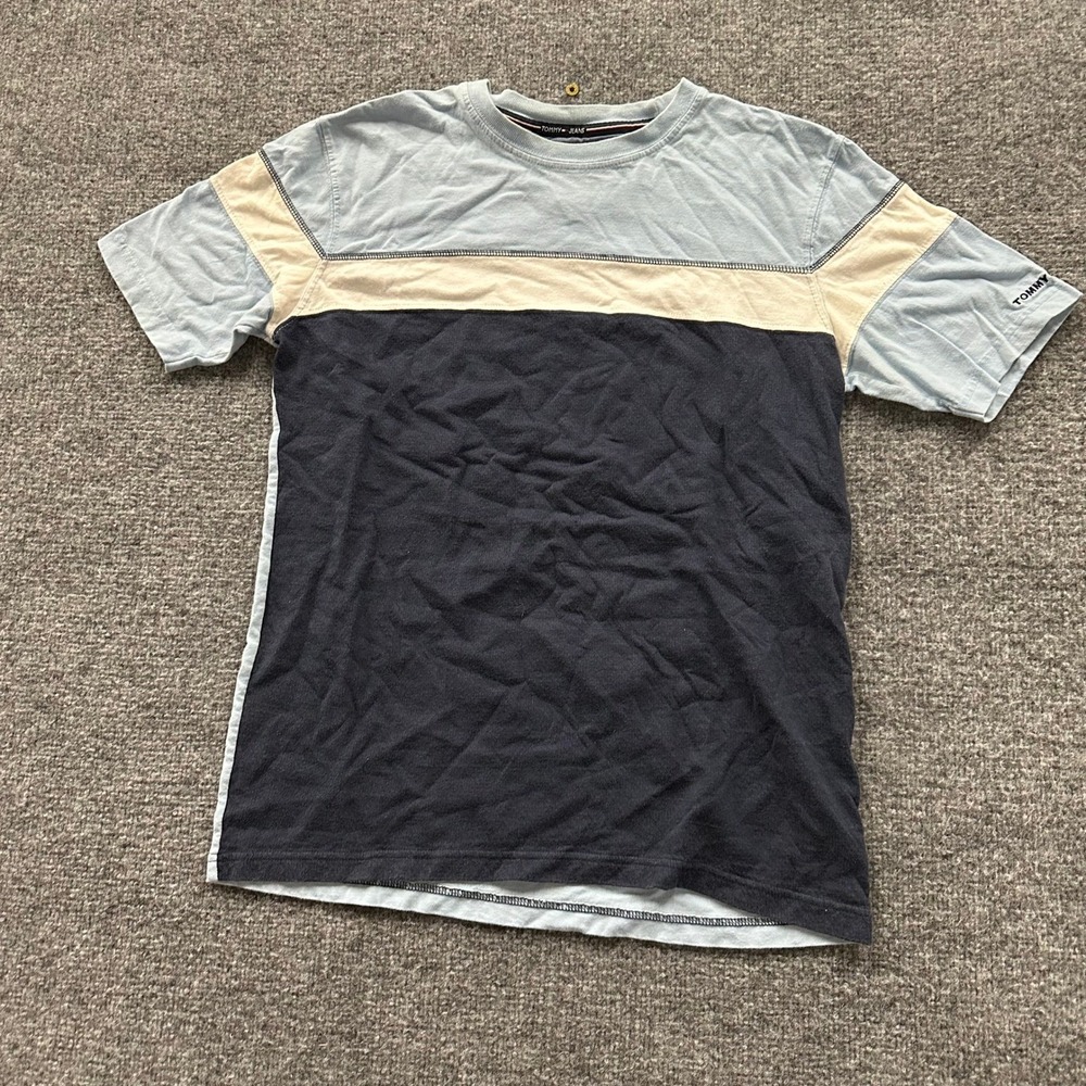 Tommy Hilfiger T-Shirt Mens Size XL Blue Colorblock Cotton Crewneck Tommy Jeans